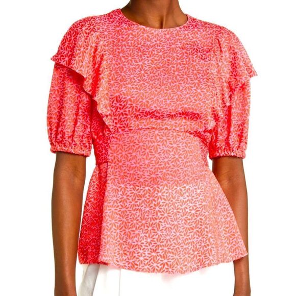 NWT New Ted Baker London Devonna Coral Floral Ruffle US 12/XL (TB 5) - Picture 2 of 12